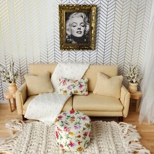 Miniature Dollhouse Taupe Sofa Ottoman Set 1:12 Scale